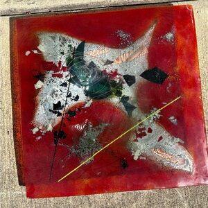 Abstract Red and Silver Art Piece